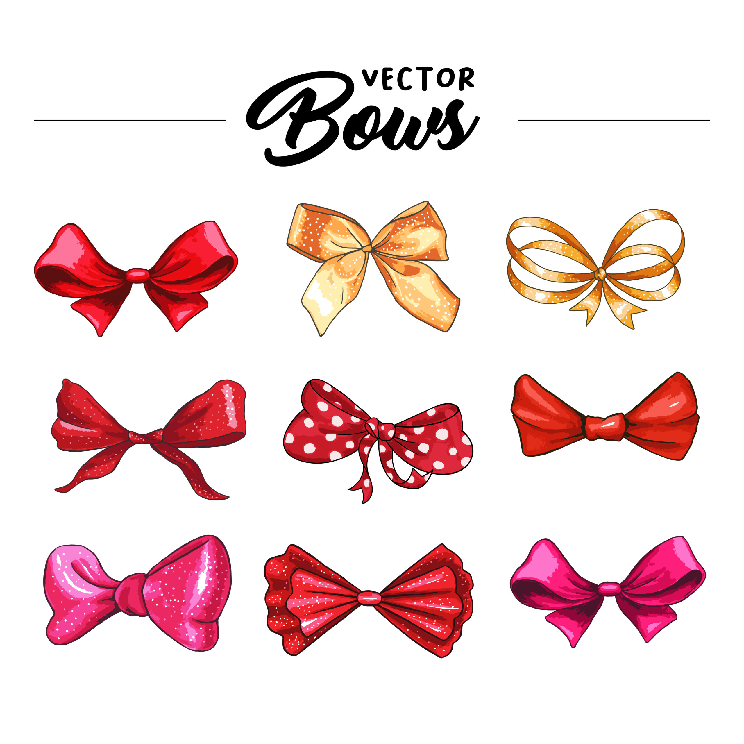 Gift bow hand drawn vector illustrations set